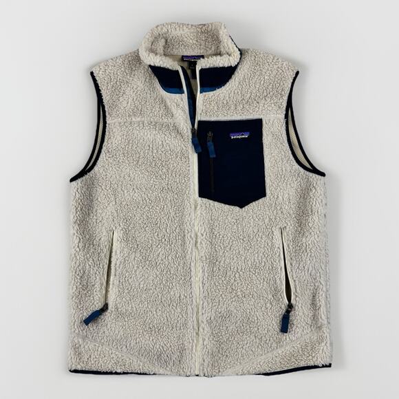 Patagonia Retro-X Fleece Vest Mens L Natural/Navy Sherpa Retro Outdoor Preppy - Picture 1 of 11